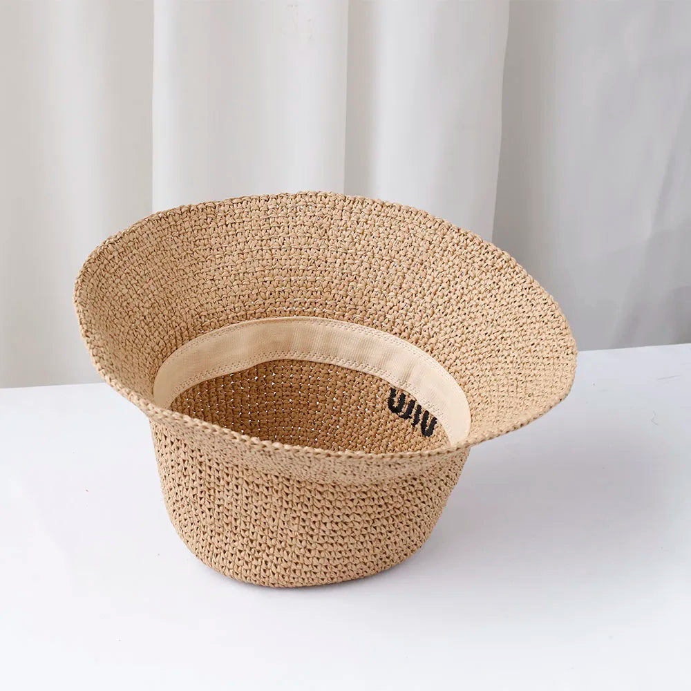 Women Beach Panama Straw Dome Bucket Hat