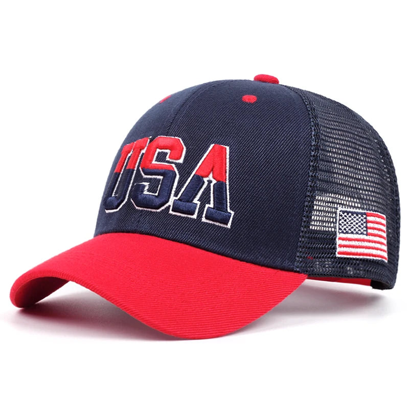 New Cotton Mesh Hat USA Side Embroidered American Flag Fashionable Hip Hop Hat