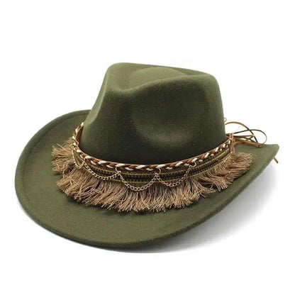 Wide Brim Fedora Hat With Braided Tassel Band - Church Jazz Hat