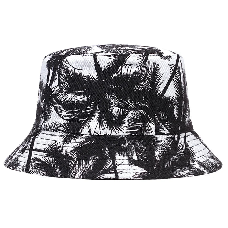 Men Women Coconut Tree Bucket Hat Cotton Printing Hip Hop Fisherman