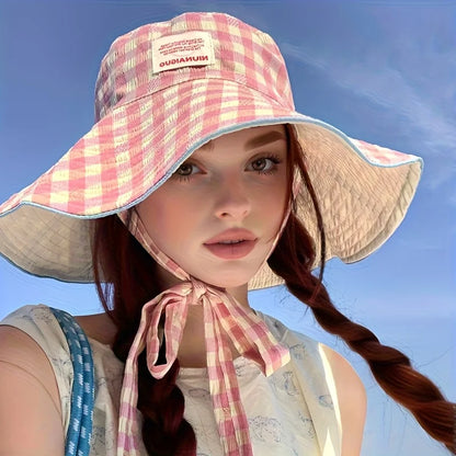 Plaid Fisherman Hat Trendy Seaside Beach Sunshade Hat