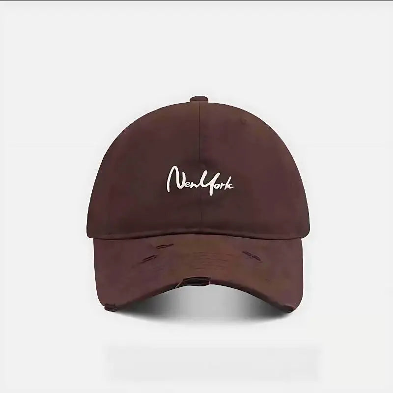 Distressed Perforated Duckbill Cap Cotton Baseball Cap