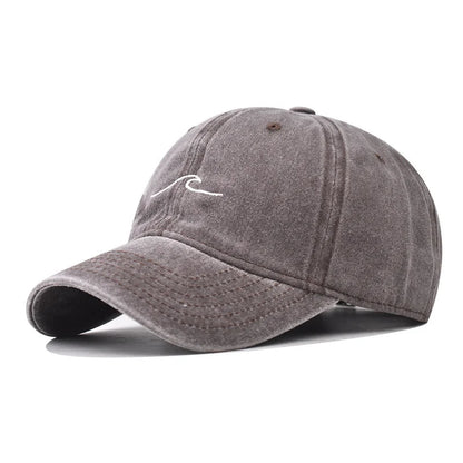 Washed Cotton Wave Embroidered Baseball Cap