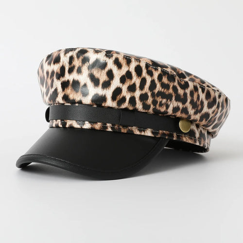 Vintage Leopard Print Berets For Women Fashion Y2k Flat Army Cap Salor Hat
