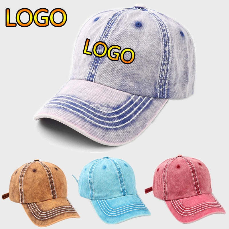 New Custom Logo Unisex Baseball Cap Vintage Distressed Washed Cotton