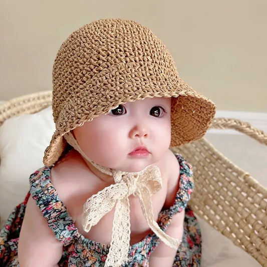 Fashion Lace Baby Hats Summer Baby Girl Bow Straw Hat