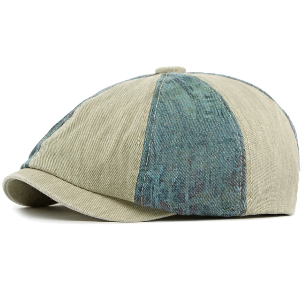 Retro Patchwork Artist Painter Beret Hat Male Female Ivy Flat Beret Cap
