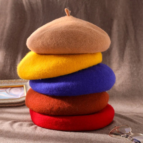 Wool Beret Hat Women Retro Knitted Warm Winter Unisex Painter Cap