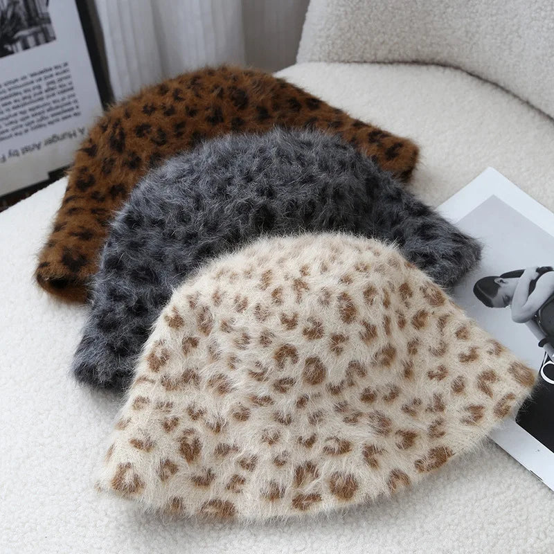 Women Thick Warm Rabbit Fur Knitted Furry Bucket Hat