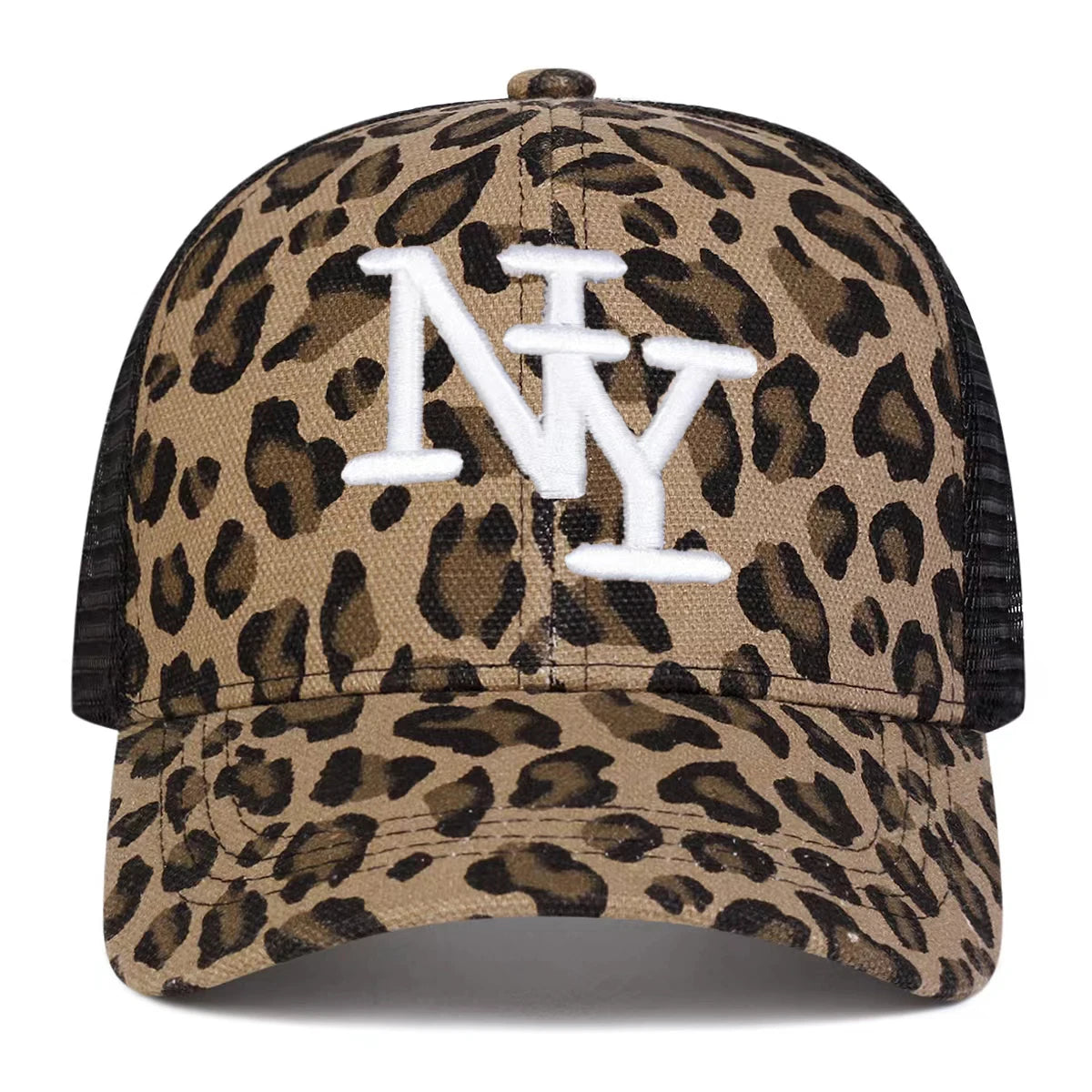 Unisex NY Letter Embroidery Leopard Print Baseball Net Caps Spring Summer