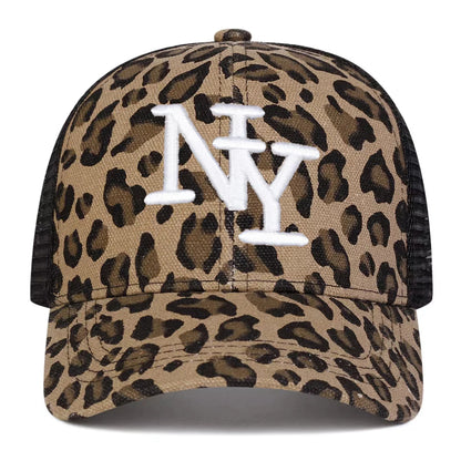 Unisex NY Letter Embroidery Leopard Print Baseball Net Caps Spring Summer