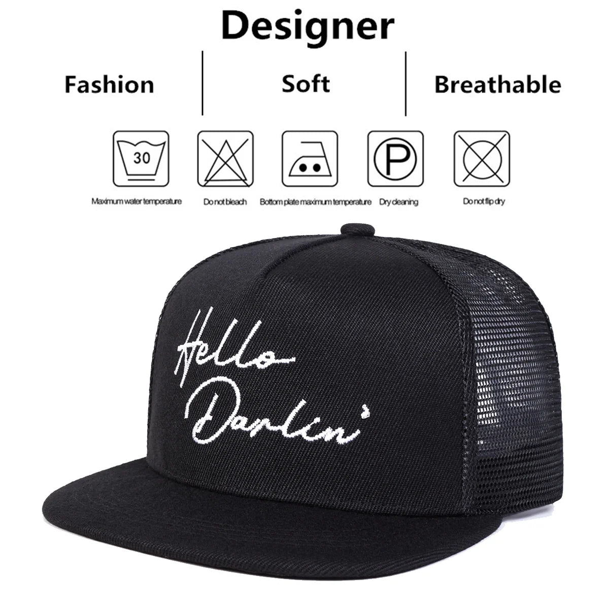 Unisex Hello Darlin Embroidery Hip-hop Net Hats Spring Summer