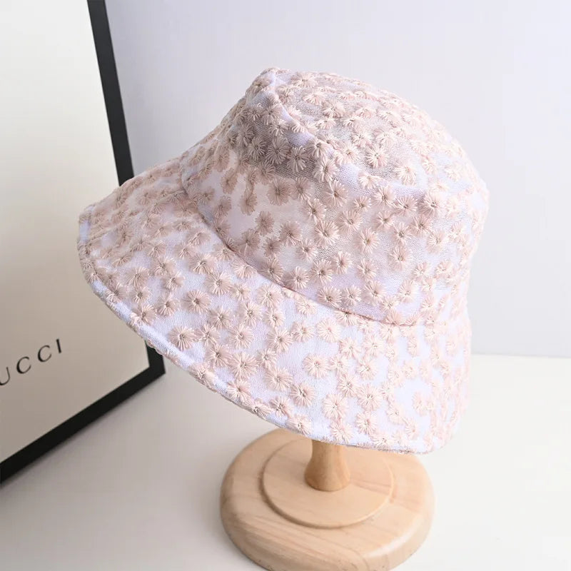 Small Flowers Bucket Hat Sunscreen Sun Hat Fashion Basin Cat
