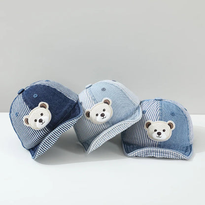 Children's Small Bear Patchwork Striped Denim Hat