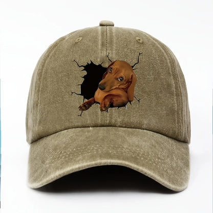 Vintage Cartoon Cute Puppy Print Washed Vintage Soft Top Sunshade Baseball Cap