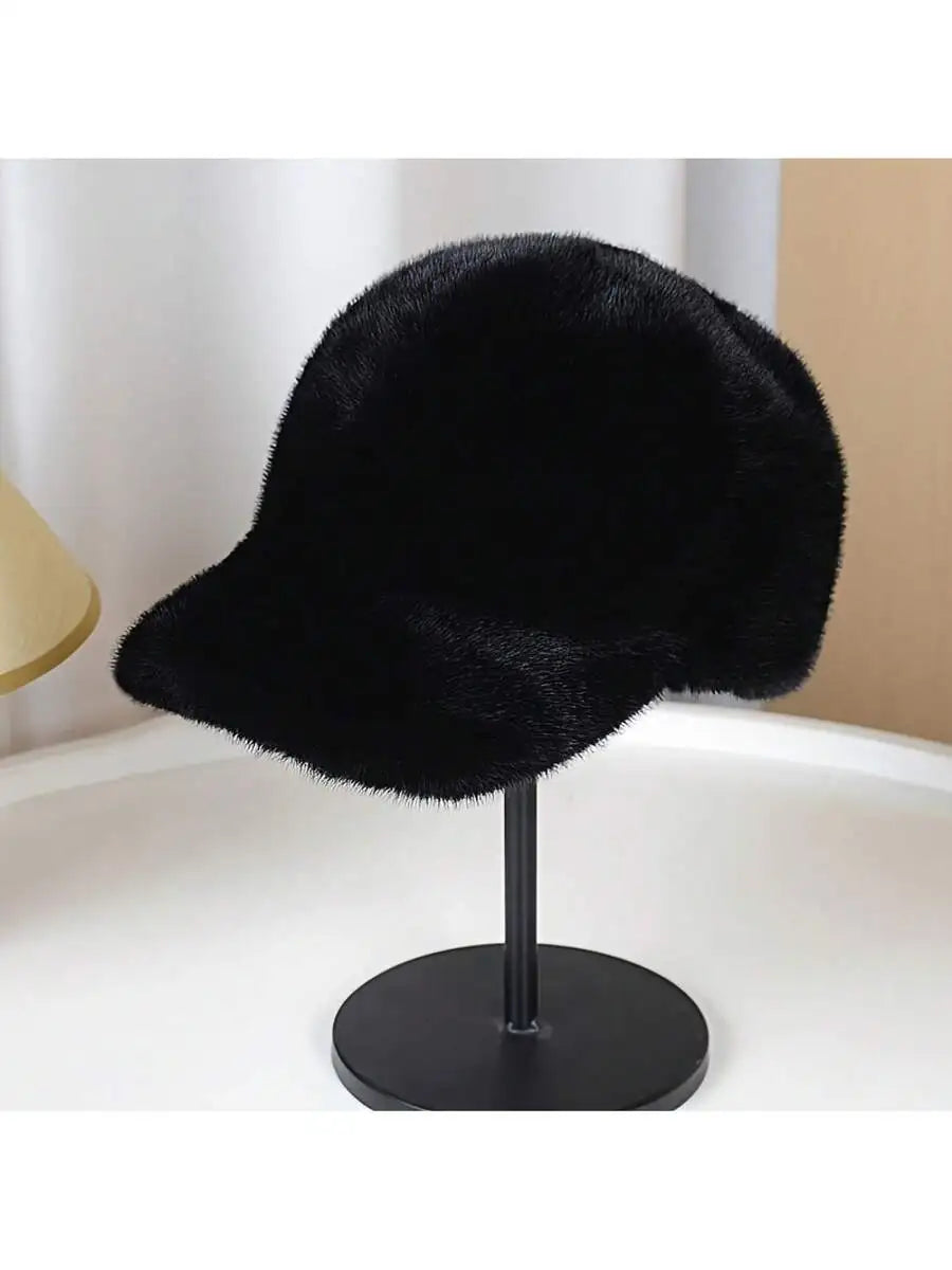 Women's Plush Faux Fur Baseball Cap