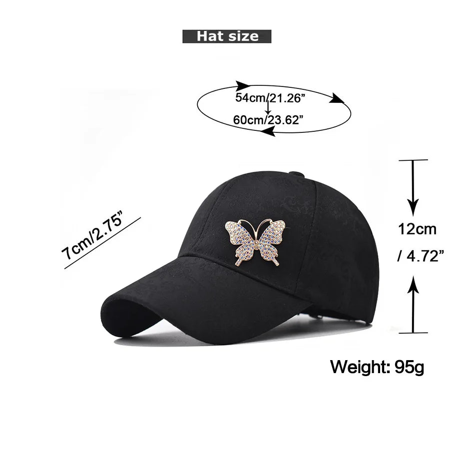 Rhinestone Butterfly Baseball Cap Women's