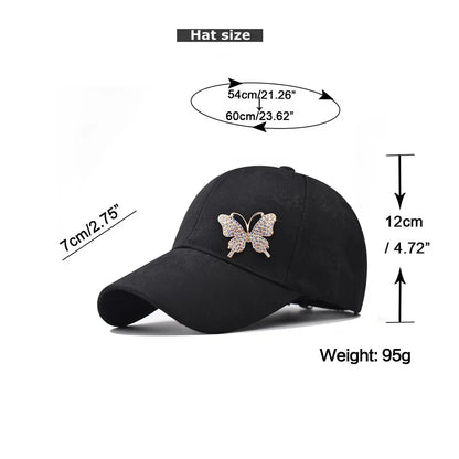 Rhinestone Butterfly Baseball Cap Women's