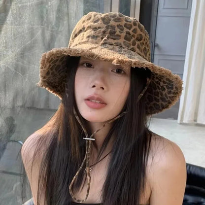 Autumn Ladies Leopard Print Fisherman Hat