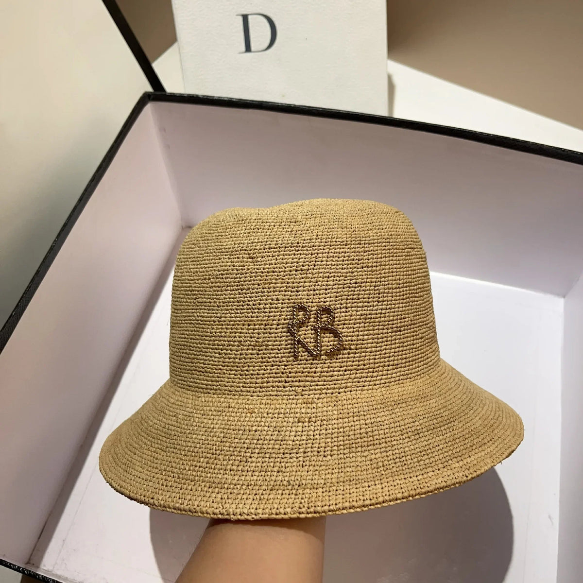 New Designer Raffia Straw Bucket Hat Women Beach Hat Female Korean Travel Sun Protection Breathable Fisherman Hat