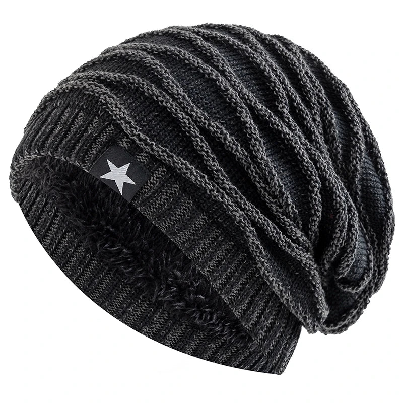 New Unisex Slouchy Winter Hats Add Fur Lined For Men And Women, Decor Five - Pointed Star