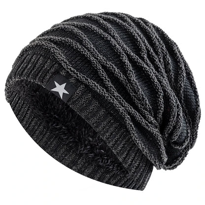 New Unisex Slouchy Winter Hats Add Fur Lined For Men And Women, Decor Five - Pointed Star