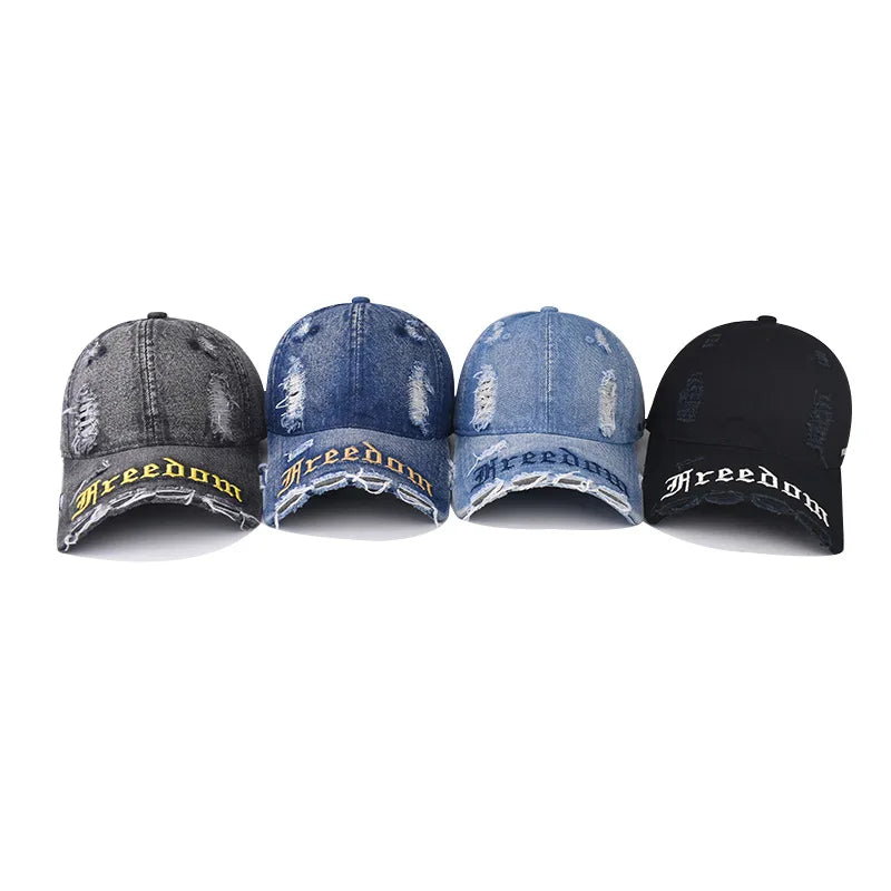 Fashion Denim Baseball Cap Distressed Vintage Cotton