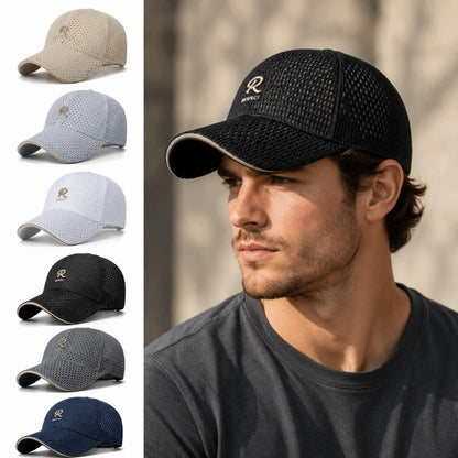 R Letter Embroidery Full Mesh Baseball Cap