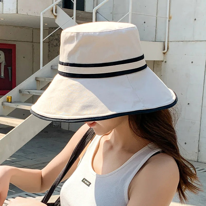 Women Summer Wide Brim Striped Bucket Hat