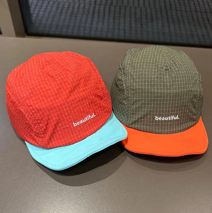 5 Panel Baseball Cap Short Brim Nylon Adjustable Drawstring Sun Hat