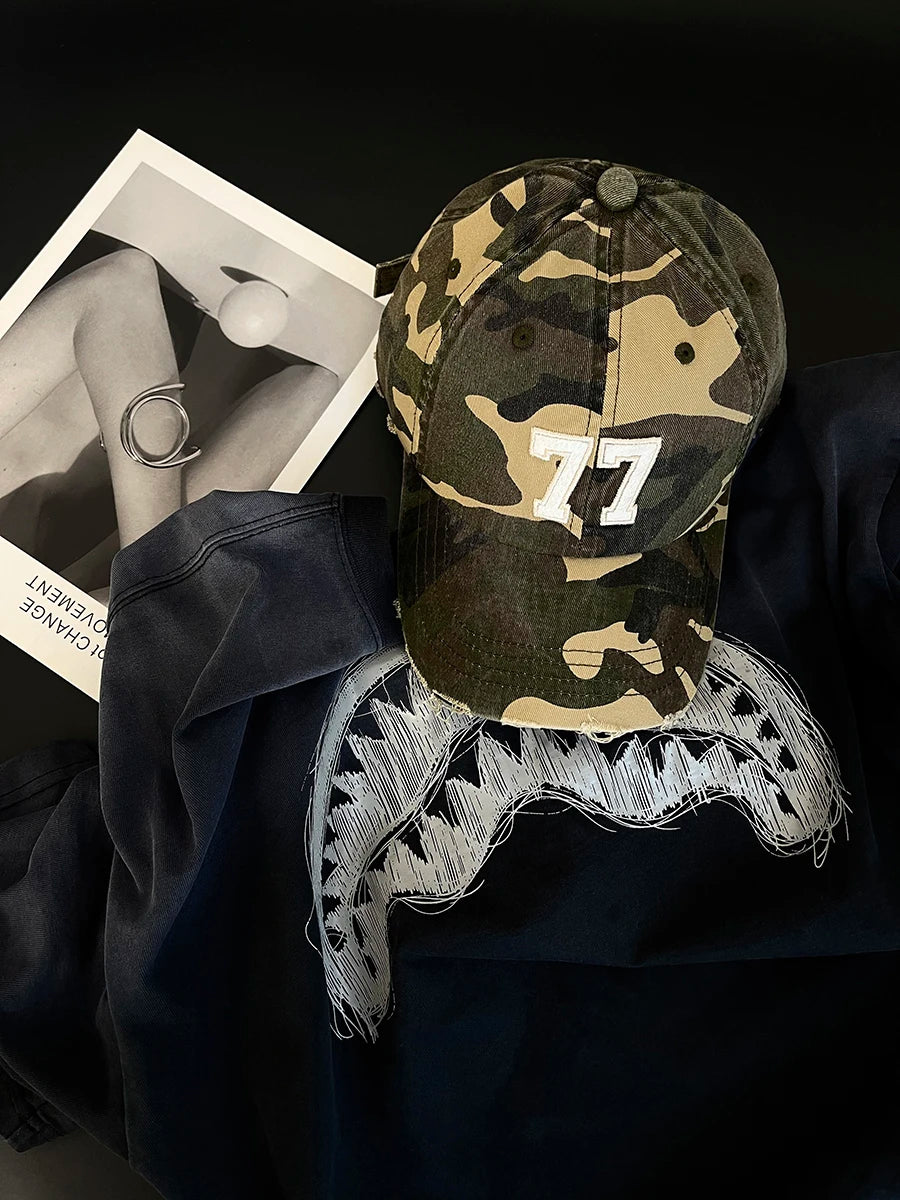 American Camouflage No. 77 Patch Letter Embroidered Baseball Cap