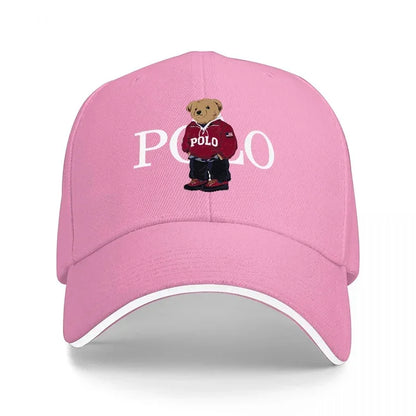 Bear Logo Black Baseball Cap With White Trim Classic Design For Men And Women