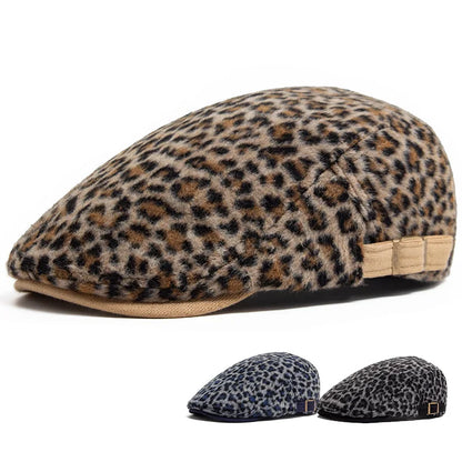 Women Men Leopard Print Flat Cap