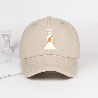 Washed Baseball Cap With What The Duck Print  Adjustable Curved Brim Dad Hat For Casual Streetwear & Daily