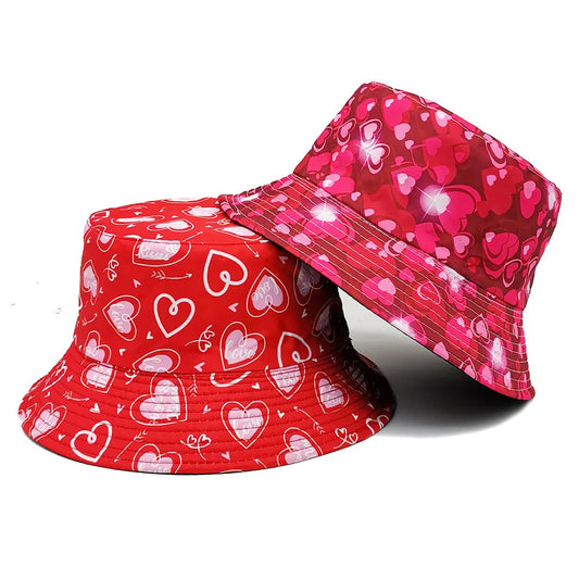 Heart Pattern Reversible Bucket Hat Women Men