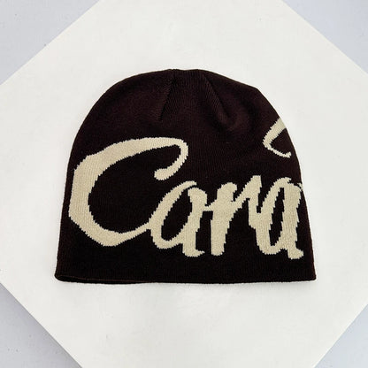 Letter Wool Knitted Hats Color Block Warm Personal Beanies