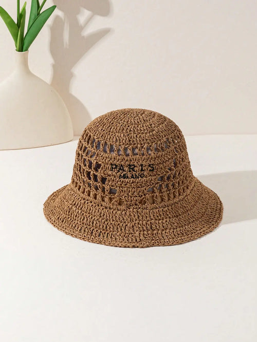 Inverted Triangle Letter Embroidery Handmade Crocheted Straw Hat