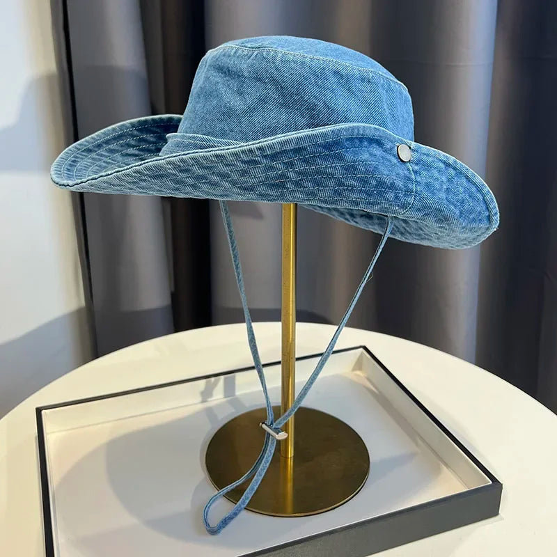 Vintage Washed Denim Bucket Hat Unisex Summer Sun Hat