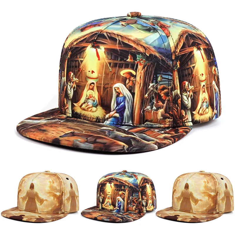 Printed Jesus Flat Edge Hat Trendy Creative Street Hip Hop Hat