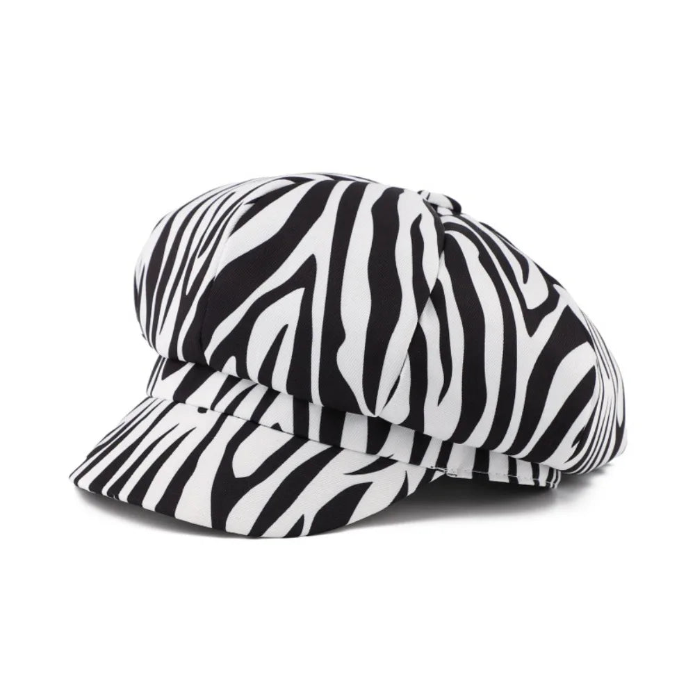 Retro Spot Leopard Print Octagonal Hat Polyester Y2K Women Beret