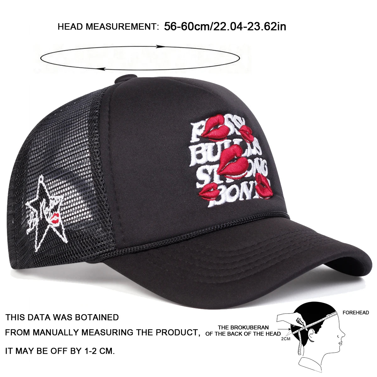 Unisex Letter Lips Embroidery Side Pentagram Baseball Net Caps Spring and Summer