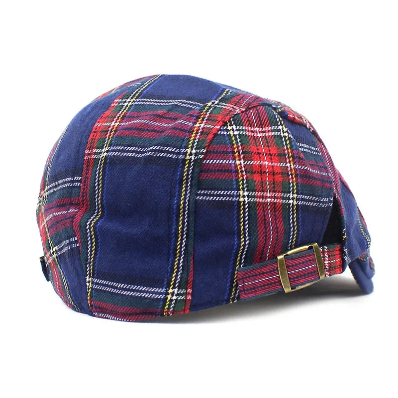 Four Seasons Cotton Plaid Newsboy Caps Men Flat Peaked Cap