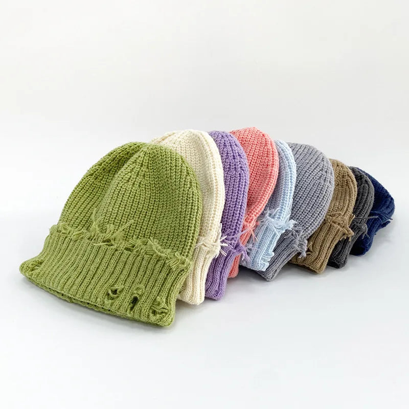 Custom Retro Broken Brim Knitted Hat For Women Men