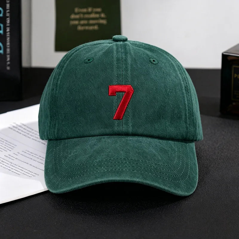 Number 7 Embroidery Washed Cotton Baseball Cap