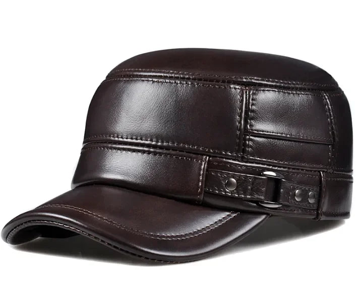 Winter Genuine Leather Cap Men's Flat Caps Military Hat