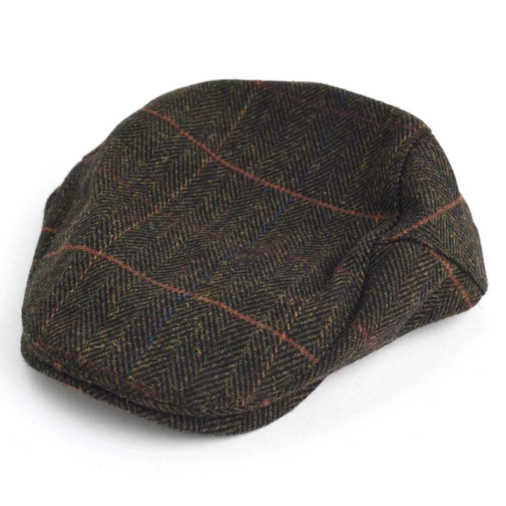 Newsboy Cap Men Winter Thick Warm Vintage Herringbone Casual Stripe Berets Flat Hat