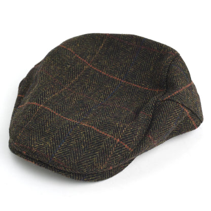 Newsboy Cap Men Winter Thick Warm Vintage Herringbone Casual Stripe Berets Flat Hat