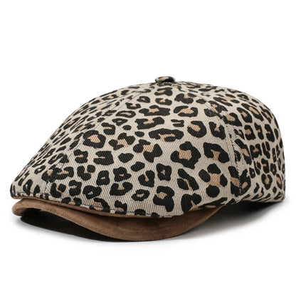 Leopard Print Newsboy Cap - American Vintage Paperboy Hat