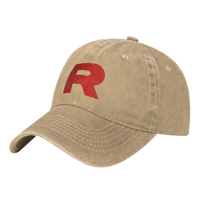 Meowth Team Rocket Logo  Baseball Cap Vintage Distressed Denim Cartoon