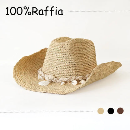 Summer Raffia Wide Brim Cowboy Hat Outdoor